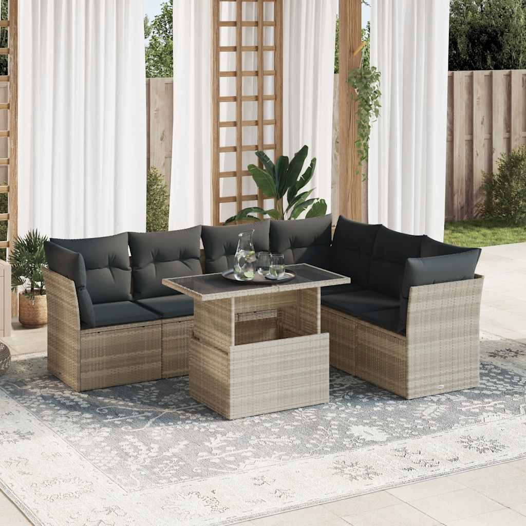 Set Divani da Giardino 7pz con Cuscini Grigio Chiaro Polyrattan | homemem39