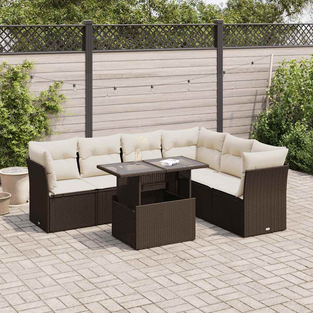Set Divani da Giardino 7 pz con Cuscini Marrone in Polyrattan | homemem39