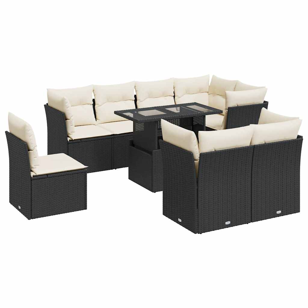 Set Divani da Giardino 9 pz con Cuscini Nero in Polyrattan | homemem39