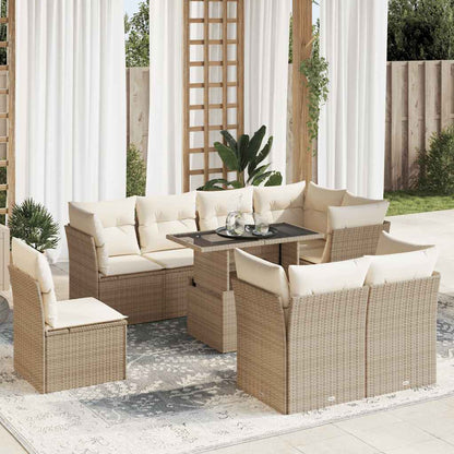 Set Divano da Giardino 9 pz con Cuscini Beige in Polyrattan | homemem39