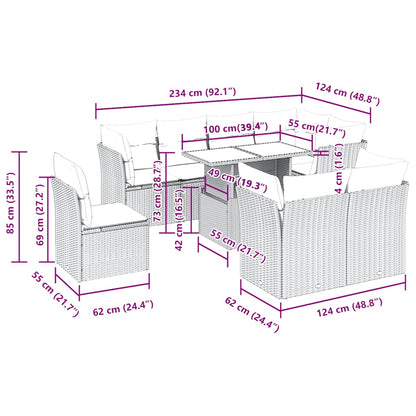 Set Divano da Giardino 9 pz con Cuscini Beige in Polyrattan | homemem39