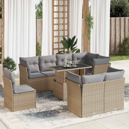 Set Divano da Giardino 9 pz con Cuscini Beige in Polyrattan | homemem39