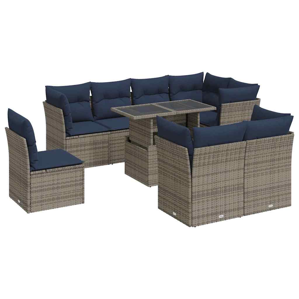 Set Divano da Giardino 9pz con Cuscini Grigio Polyrattan Acacia | homemem39