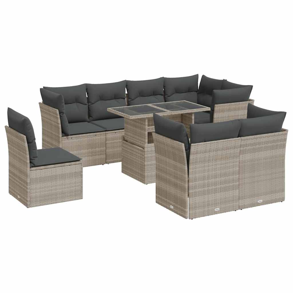 Set Divano da Giardino 9pz con Cuscini Grigio Chiaro Polyrattan - homemem39