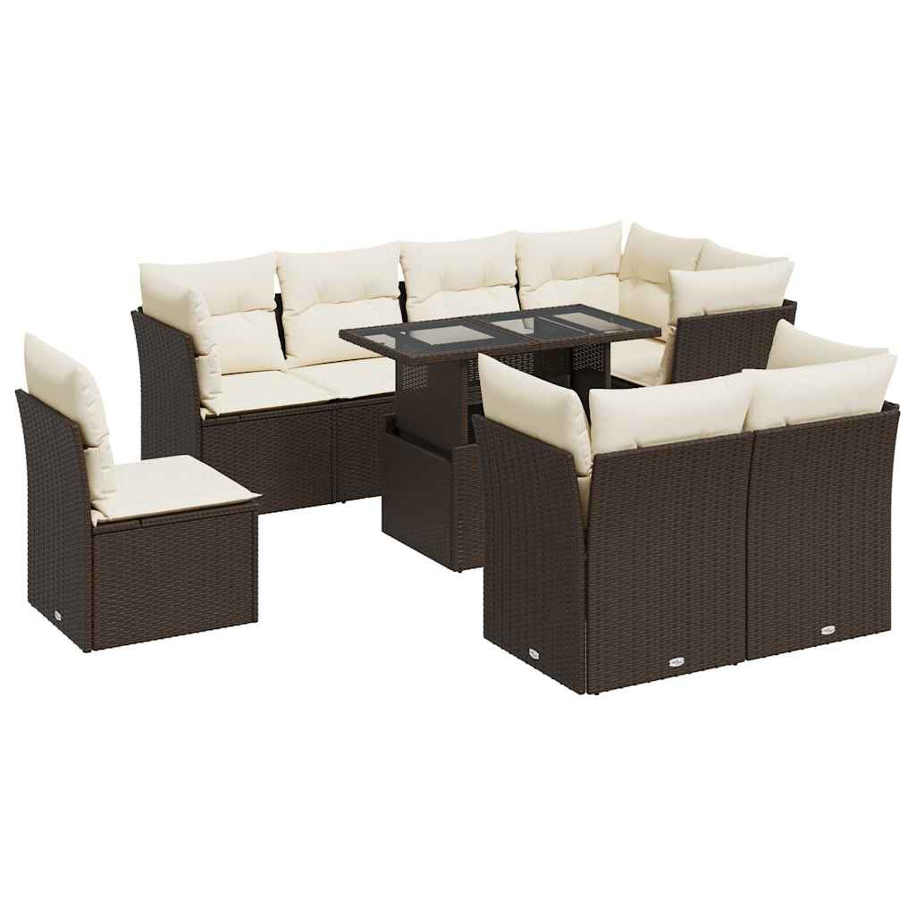 Set Divani da Giardino 9pz con Cuscini Marrone in Polyrattan | homemem39