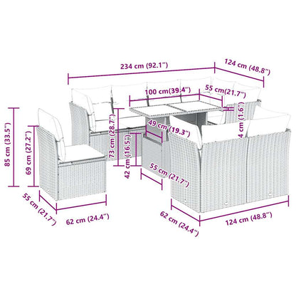 Set Divani da Giardino 9pz con Cuscini Marrone in Polyrattan | homemem39