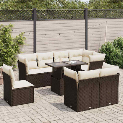Set Divani da Giardino 9pz con Cuscini Marrone in Polyrattan - homemem39