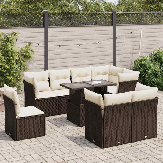 Set Divani da Giardino 9pz con Cuscini Marrone in Polyrattan - homemem39