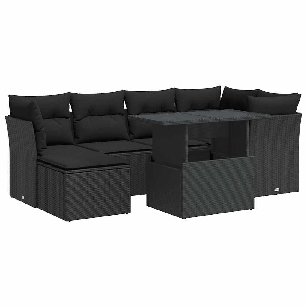 Set Divani da Giardino con Cuscini 7pz Nero Polyrattan | homemem39