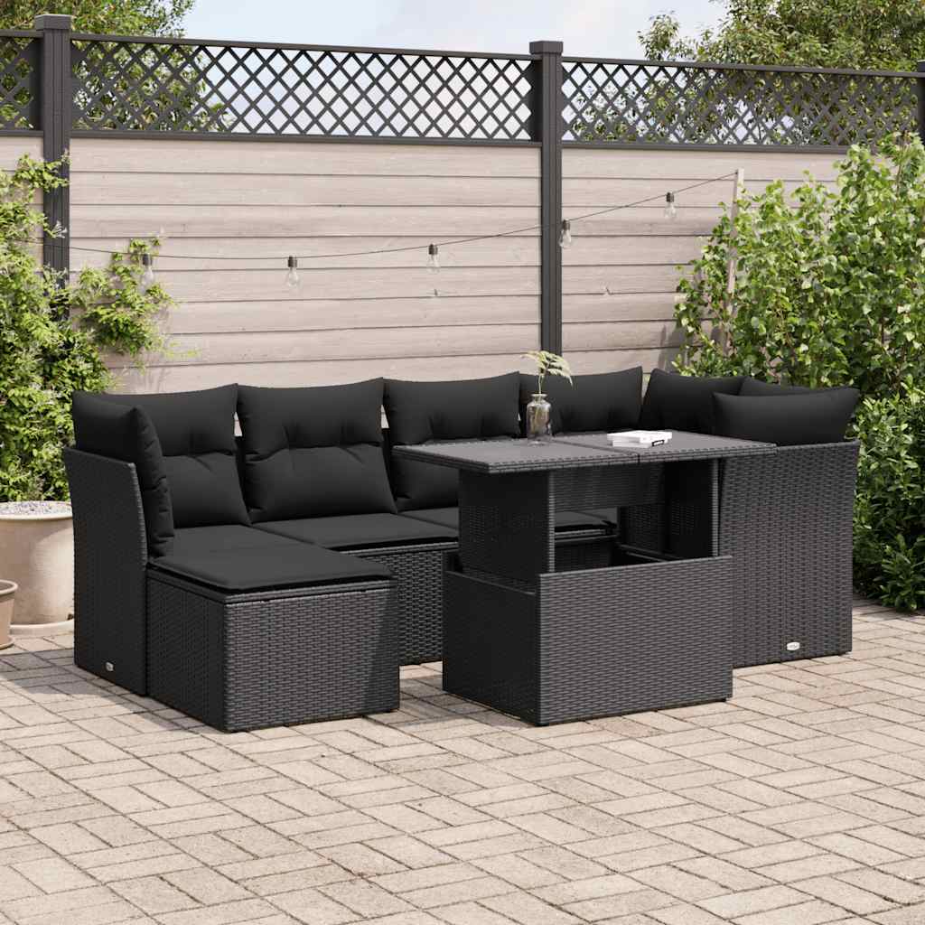 Set Divani da Giardino con Cuscini 7pz Nero Polyrattan | homemem39