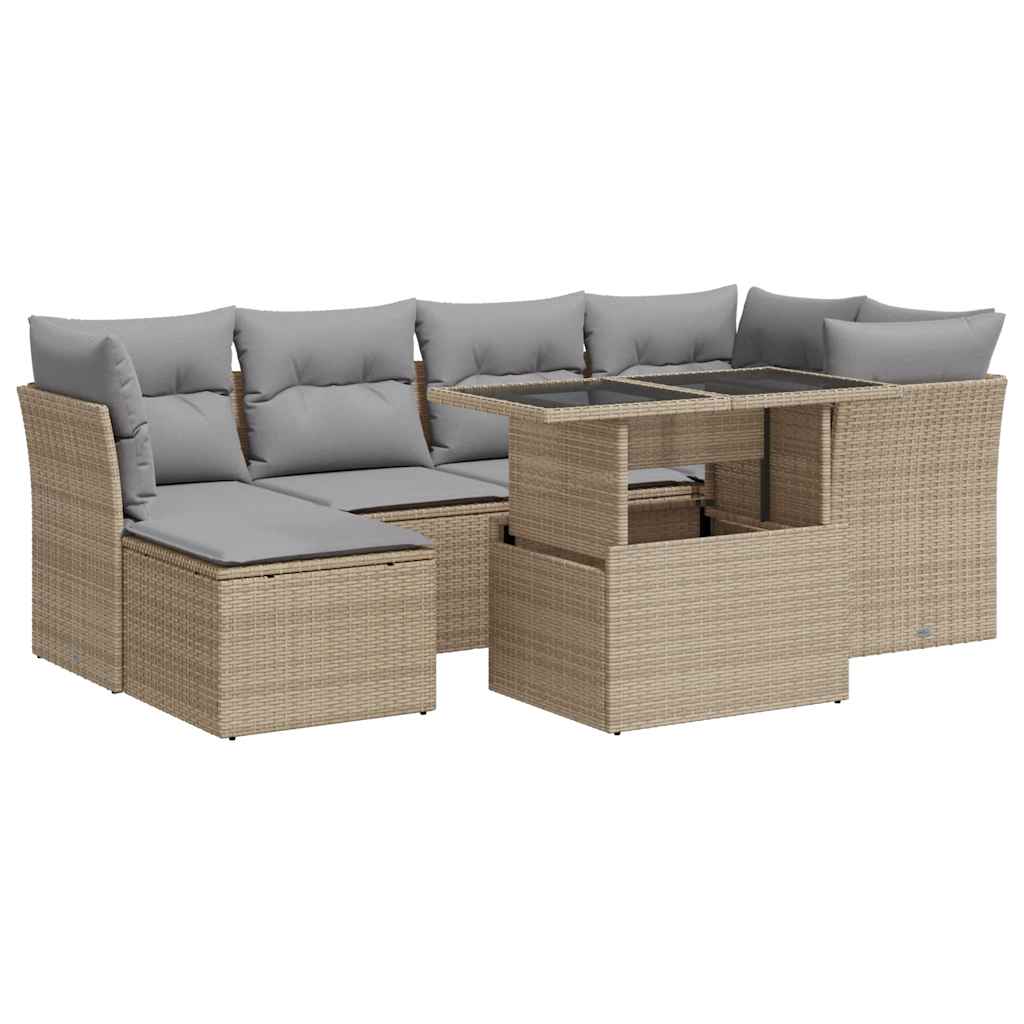Set Divani da Giardino 7 pz con Cuscini Beige in Polyrattan | homemem39