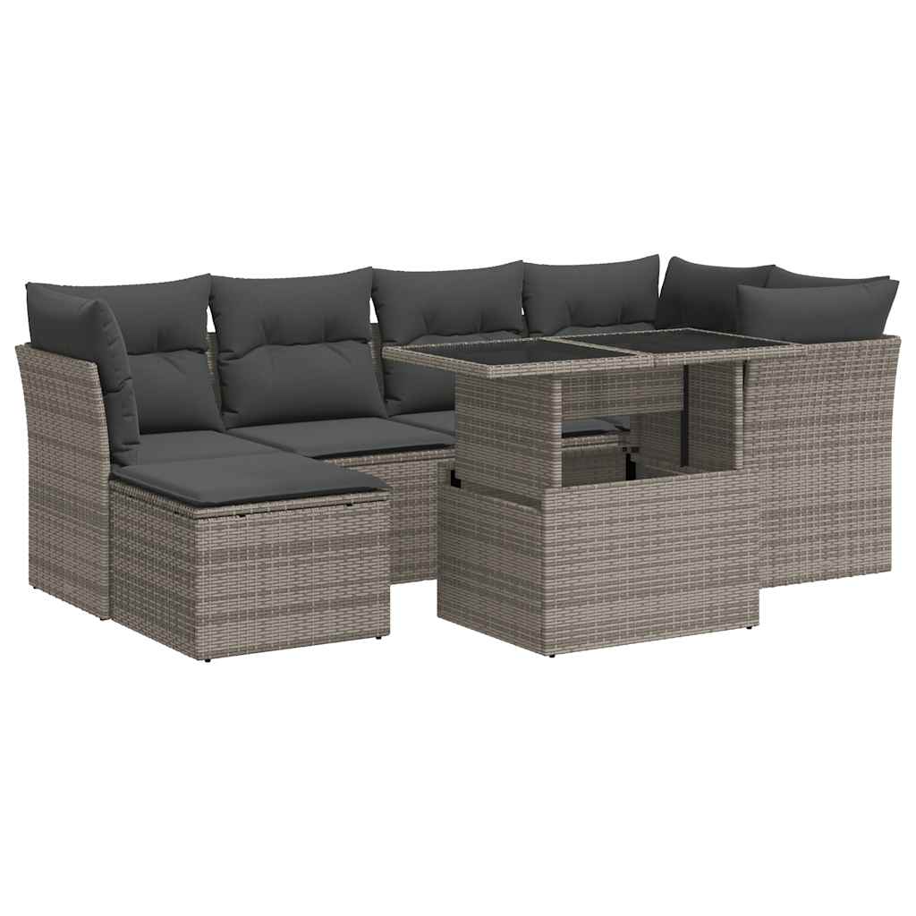 Set Divani da Giardino 7 pz con Cuscini Grigio in Polyrattan