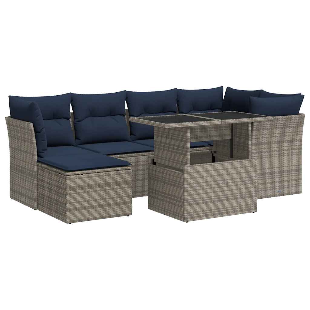 Set Divani da Giardino 7pz con Cuscini Grigio Polyrattan Acacia | homemem39