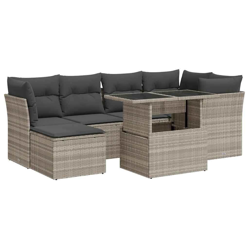Set Divani da Giardino 7pz con Cuscini Grigio Chiaro Polyrattan - homemem39