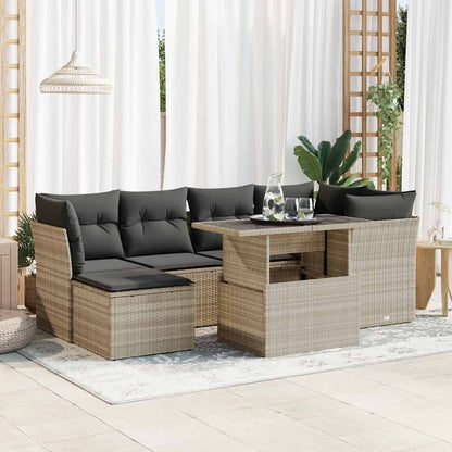 Set Divani da Giardino 7pz con Cuscini Grigio Chiaro Polyrattan | homemem39