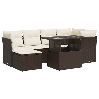 Set Divani da Giardino 7 pz con Cuscini Marrone in Polyrattan | homemem39