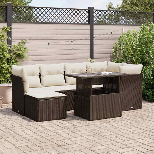 Set Divani da Giardino 7 pz con Cuscini Marrone in Polyrattan - homemem39