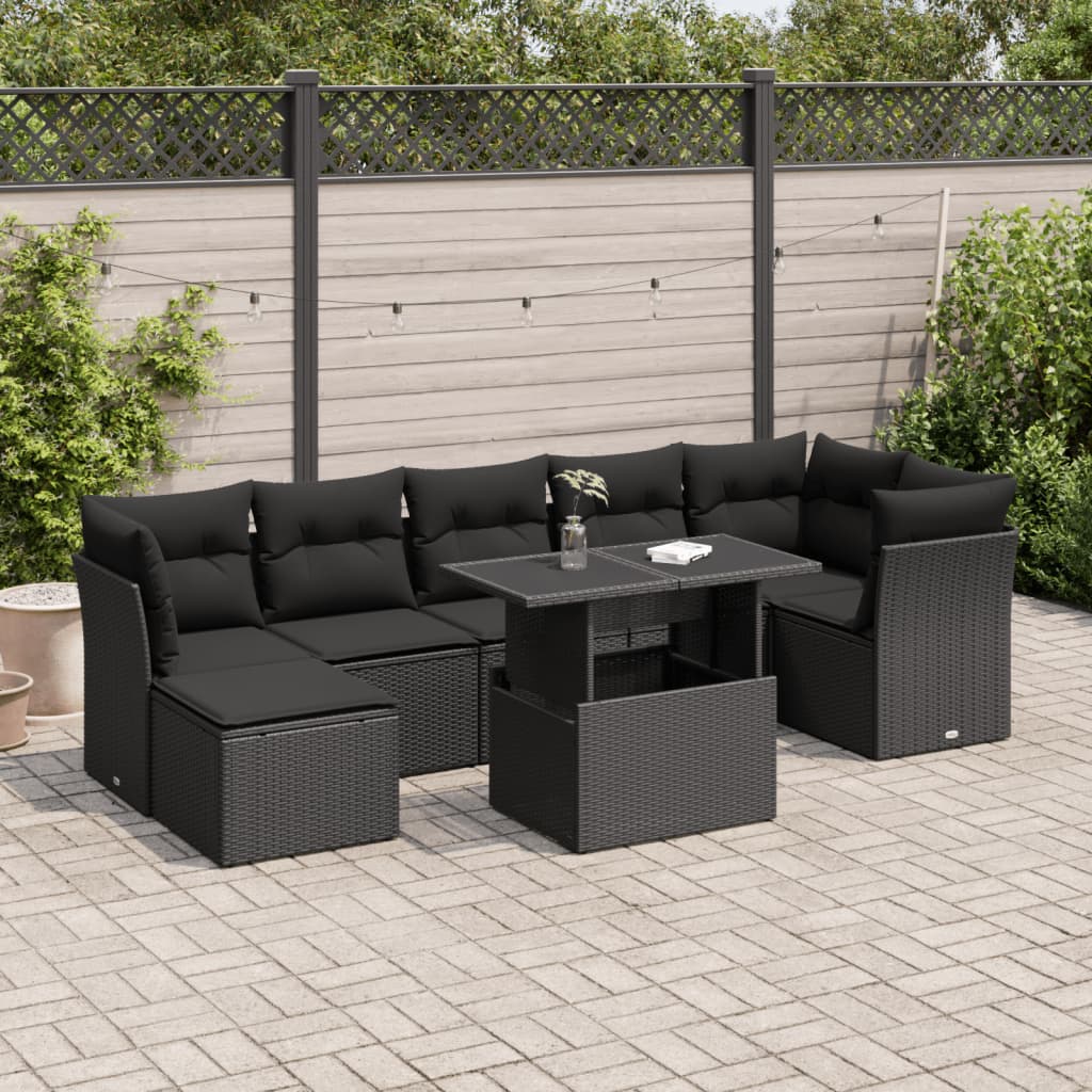 Set Divani da Giardino con Cuscini 8 pz Nero in Polyrattan | homemem39