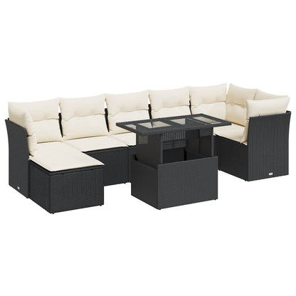 Set Divani da Giardino con Cuscini 8 pz Nero in Polyrattan | homemem39
