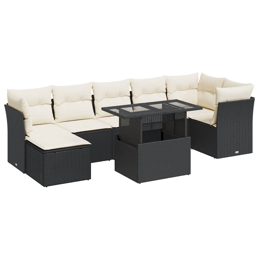 Set Divani da Giardino con Cuscini 8 pz Nero in Polyrattan