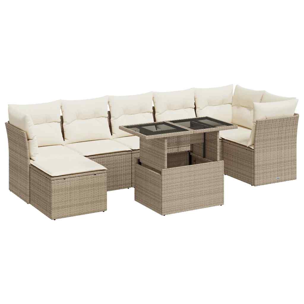 Set Divano da Giardino 8 pz con Cuscini Beige in Polyrattan | homemem39