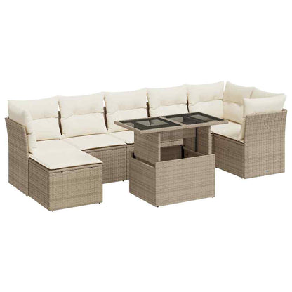Set Divano da Giardino 8 pz con Cuscini Beige in Polyrattan | homemem39