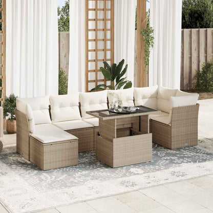 Set Divano da Giardino 8 pz con Cuscini Beige in Polyrattan | homemem39