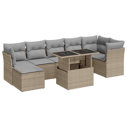 Set Divano da Giardino 8 pz con Cuscini Beige in Polyrattan | homemem39