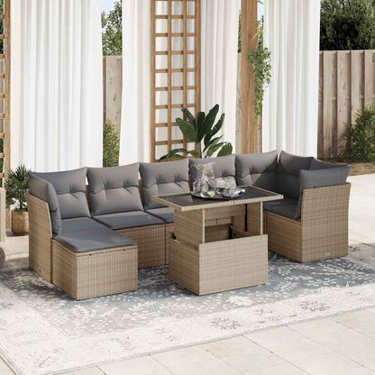 Set Divano da Giardino 8 pz con Cuscini Beige in Polyrattan | homemem39