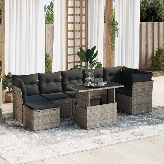 Set Divano da Giardino 8 pz con Cuscini Grigio in Polyrattan