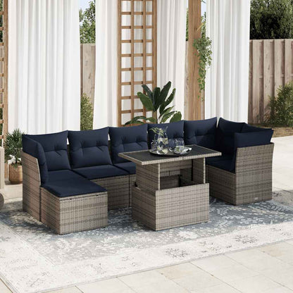 Set Divani da Giardino 8pz con Cuscini Grigio Polyrattan Acacia | homemem39