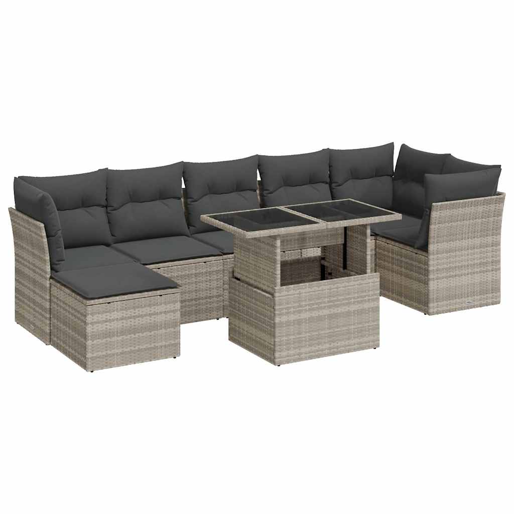 Set Divano da Giardino 8pz con Cuscini Grigio Chiaro Polyrattan | homemem39