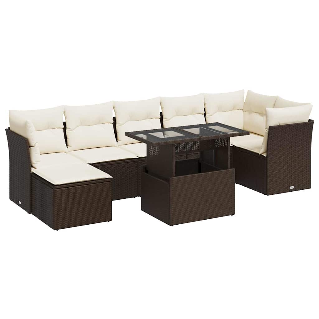 Set Divani da Giardino 8 pz con Cuscini Marrone in Polyrattan - homemem39
