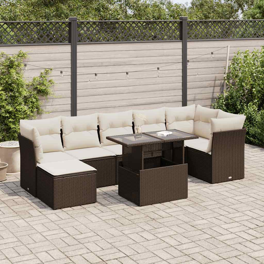 Set Divani da Giardino 8 pz con Cuscini Marrone in Polyrattan | homemem39