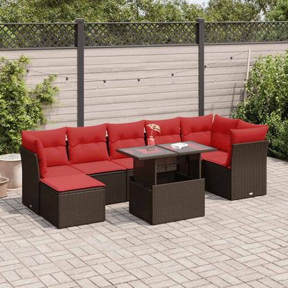 Set Divani Giardino 8 pz con Cuscini Marrone Polyrattan Acacia