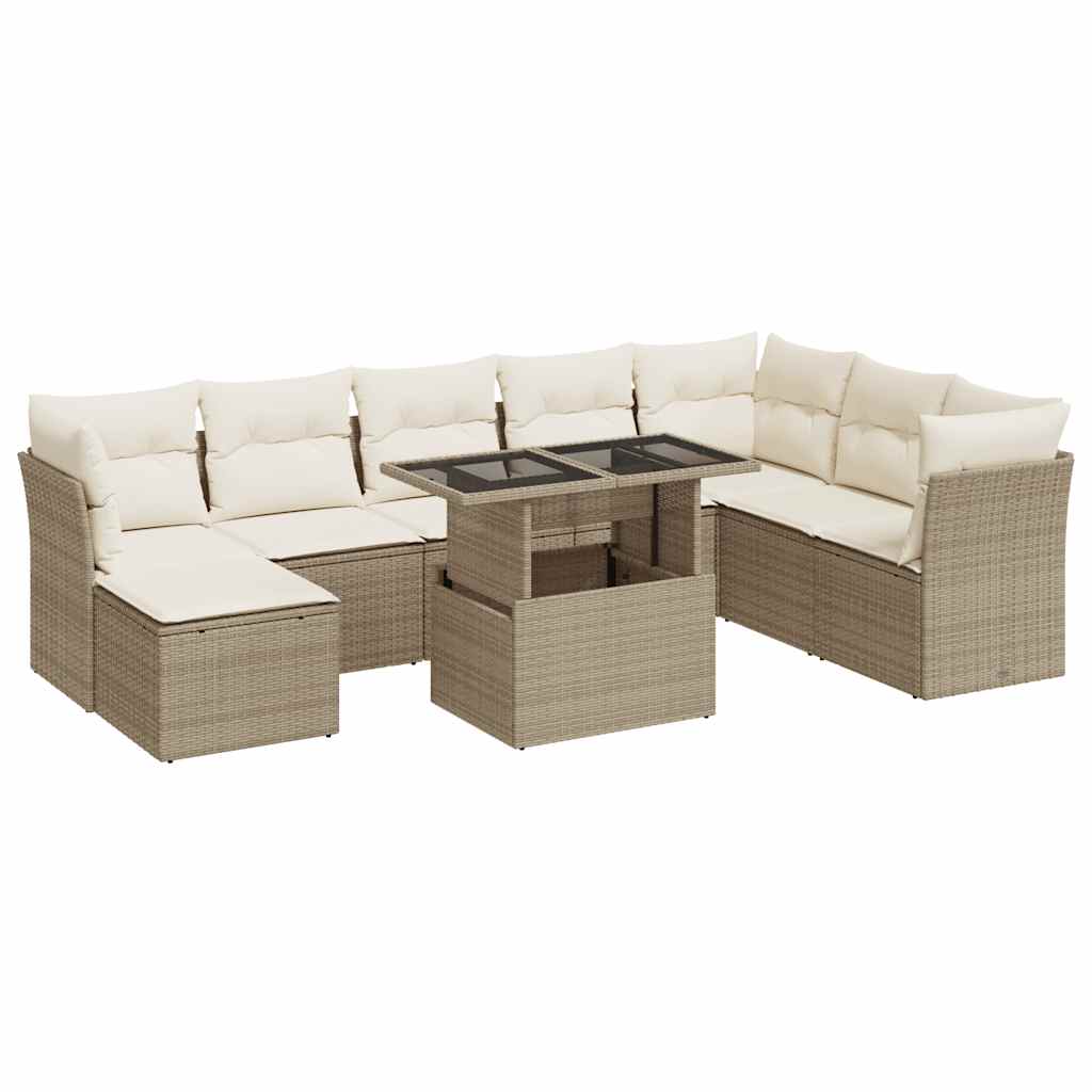 Set Divano da Giardino 9 pz con Cuscini Beige in Polyrattan | homemem39