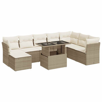Set Divano da Giardino 9 pz con Cuscini Beige in Polyrattan | homemem39