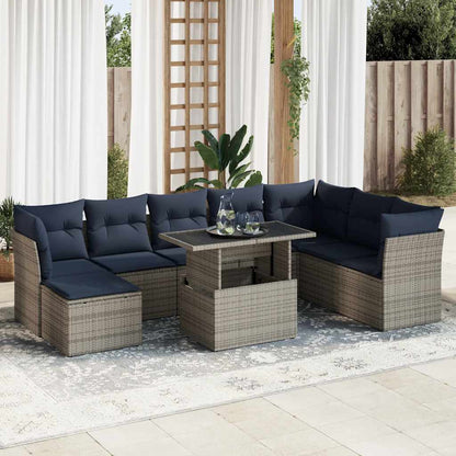 Set Divano da Giardino 9pz con Cuscini Grigio Polyrattan Acacia | homemem39