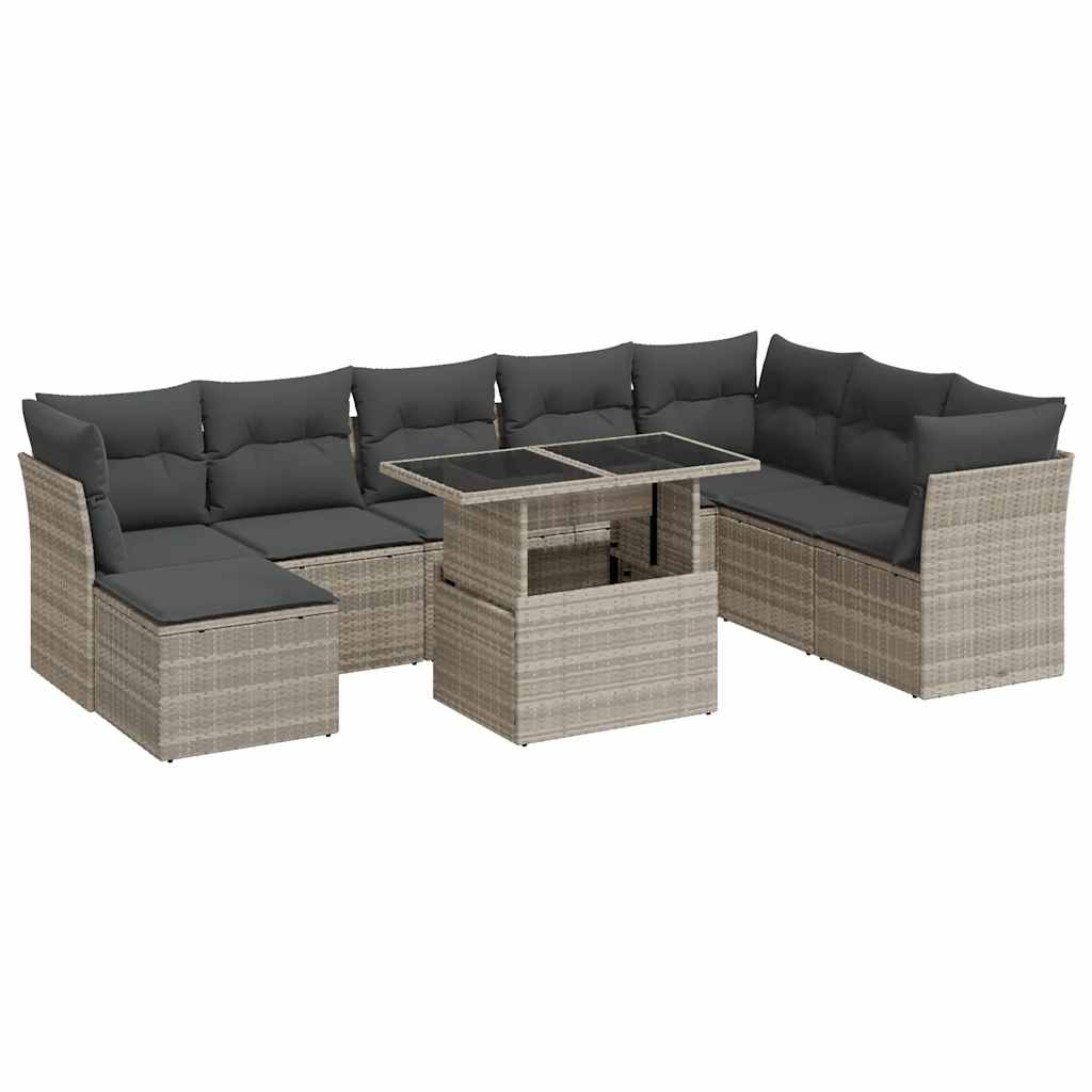 Set Divano da Giardino 9pz con Cuscini Grigio Chiaro Polyrattan | homemem39