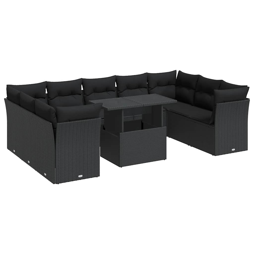 Set Divani da Giardino 10pz con Cuscini in Polyrattan Nero | homemem39