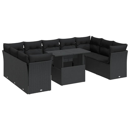 Set Divani da Giardino 10pz con Cuscini in Polyrattan Nero | homemem39