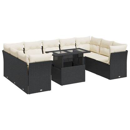 Set Divani da Giardino 10pz con Cuscini in Polyrattan Nero - homemem39