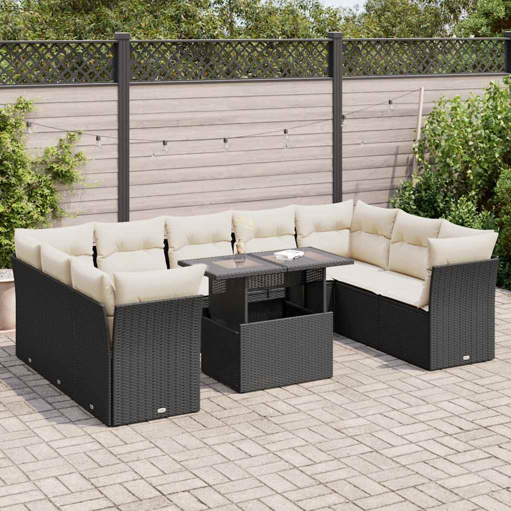 Set Divani da Giardino 10pz con Cuscini in Polyrattan Nero | homemem39