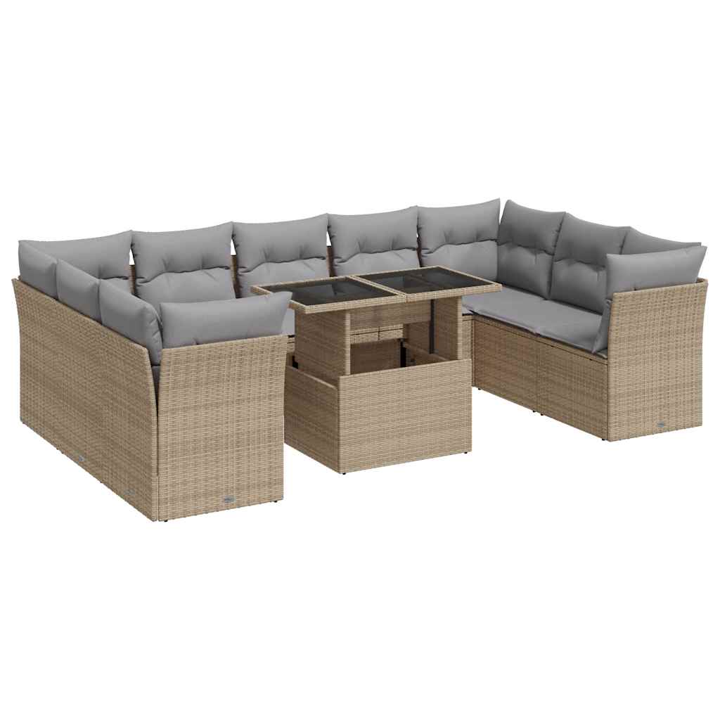 Set Divano da Giardino 10 pz con Cuscini Beige in Polyrattan - homemem39