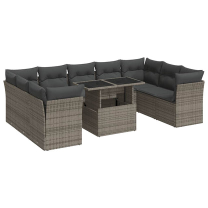 Set Divano da Giardino 10 pz con Cuscini Grigio in Polyrattan | homemem39