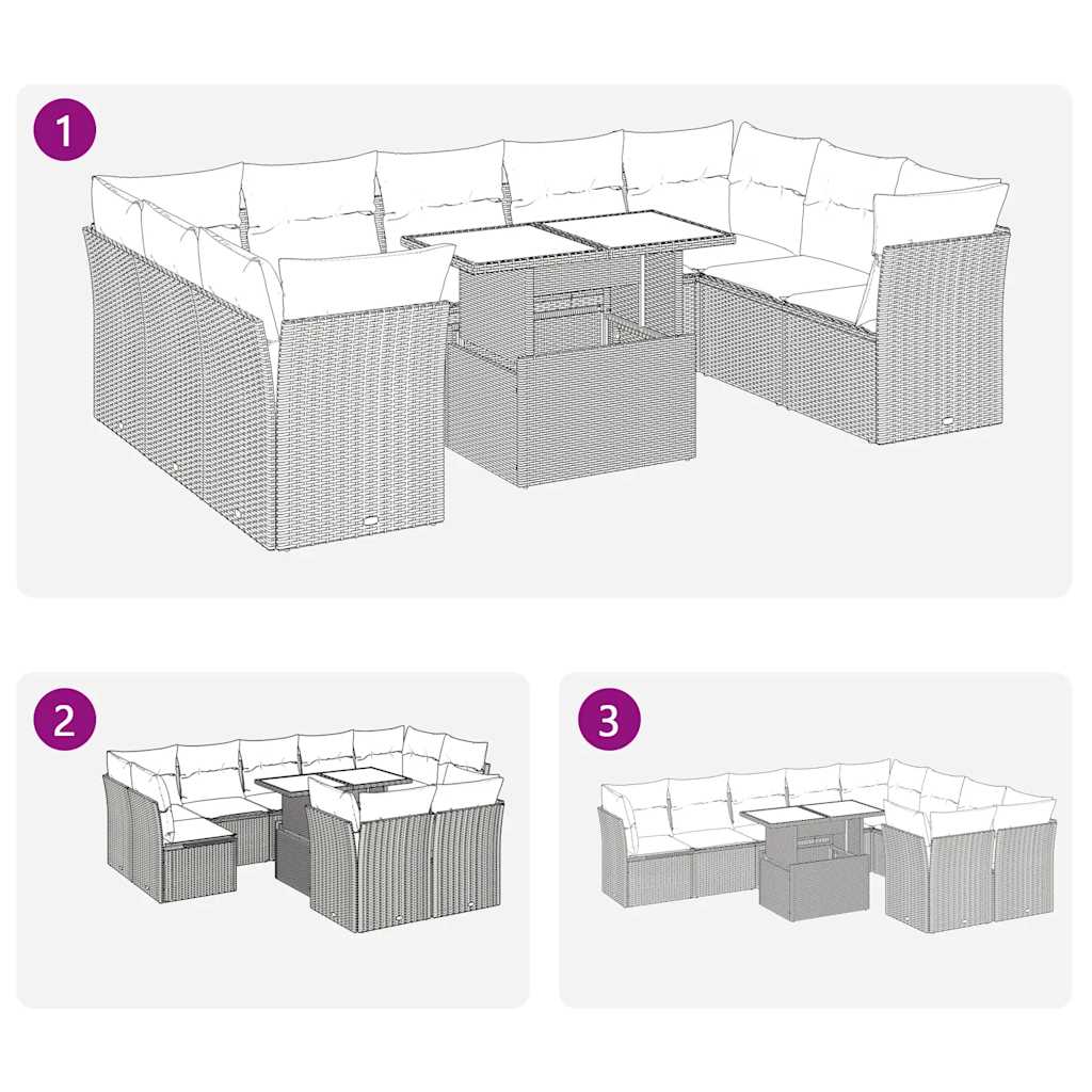 Set Divano da Giardino 10 pz con Cuscini Grigio in Polyrattan | homemem39