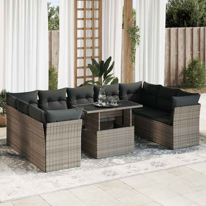 Set Divano da Giardino 10 pz con Cuscini Grigio in Polyrattan - homemem39