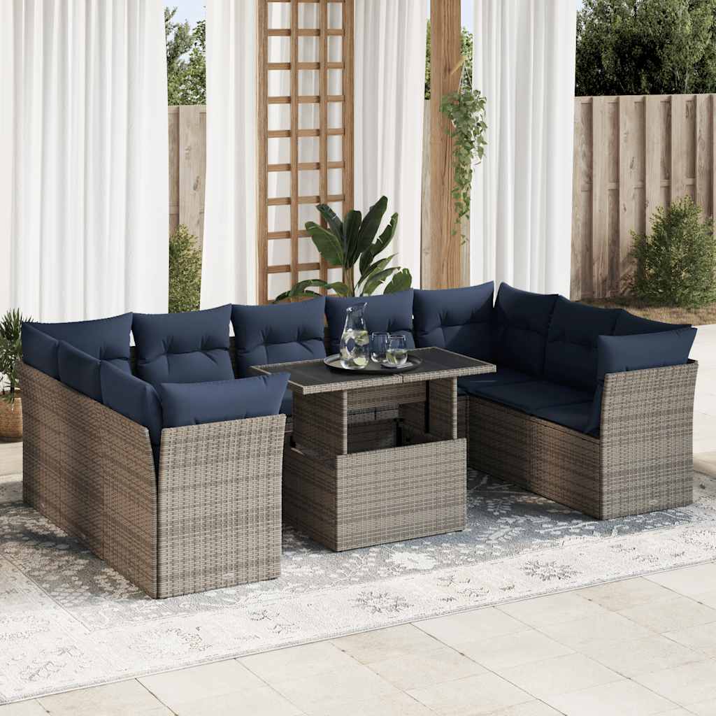 Divano Giardino 10 pz con Cuscini Grigio in Polyrattan Acacia | homemem39
