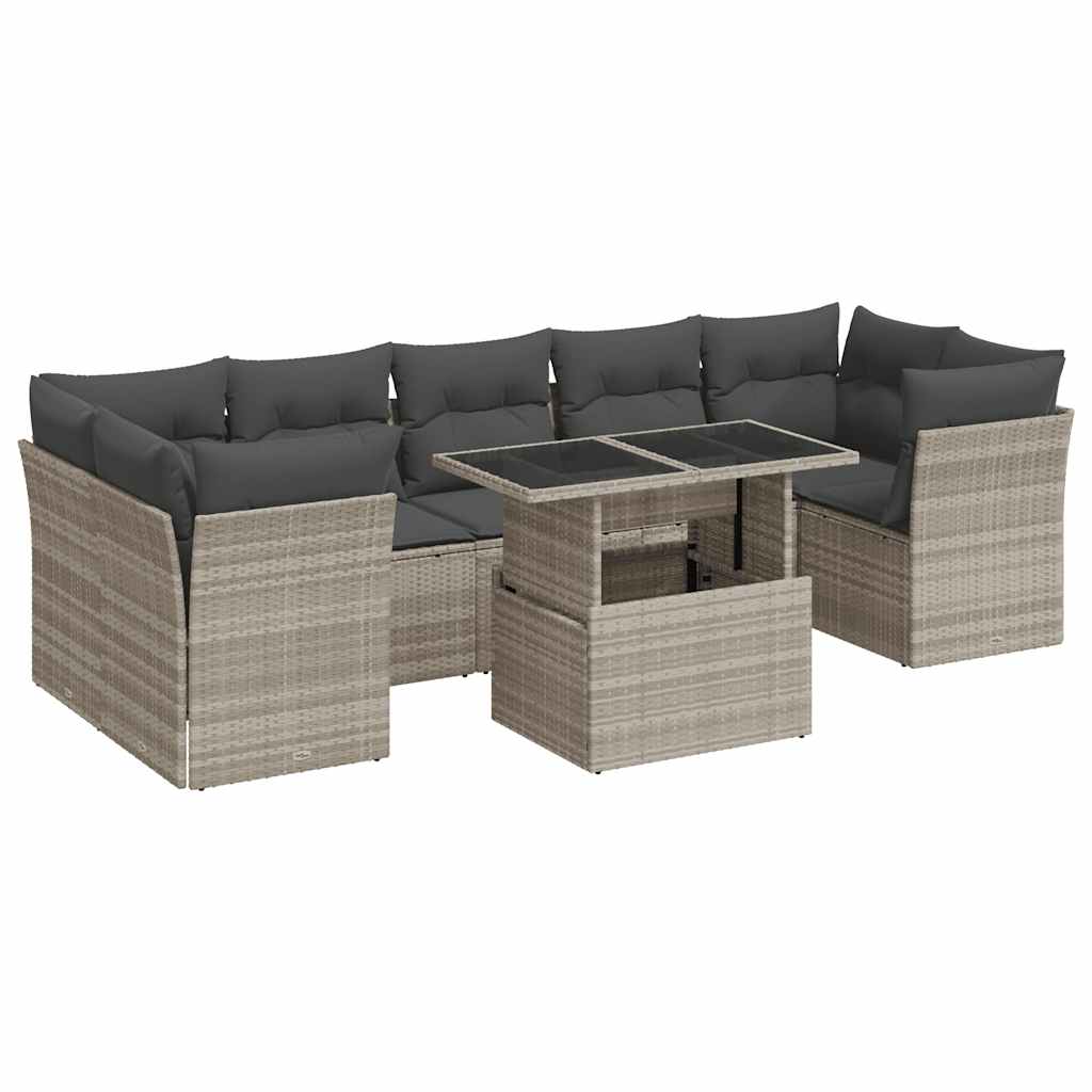 Set Divano Giardino 10 pz con Cuscini Grigio Chiaro Polyrattan | homemem39