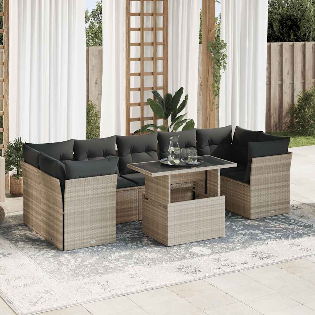 Set Divano Giardino 10 pz con Cuscini Grigio Chiaro Polyrattan | homemem39